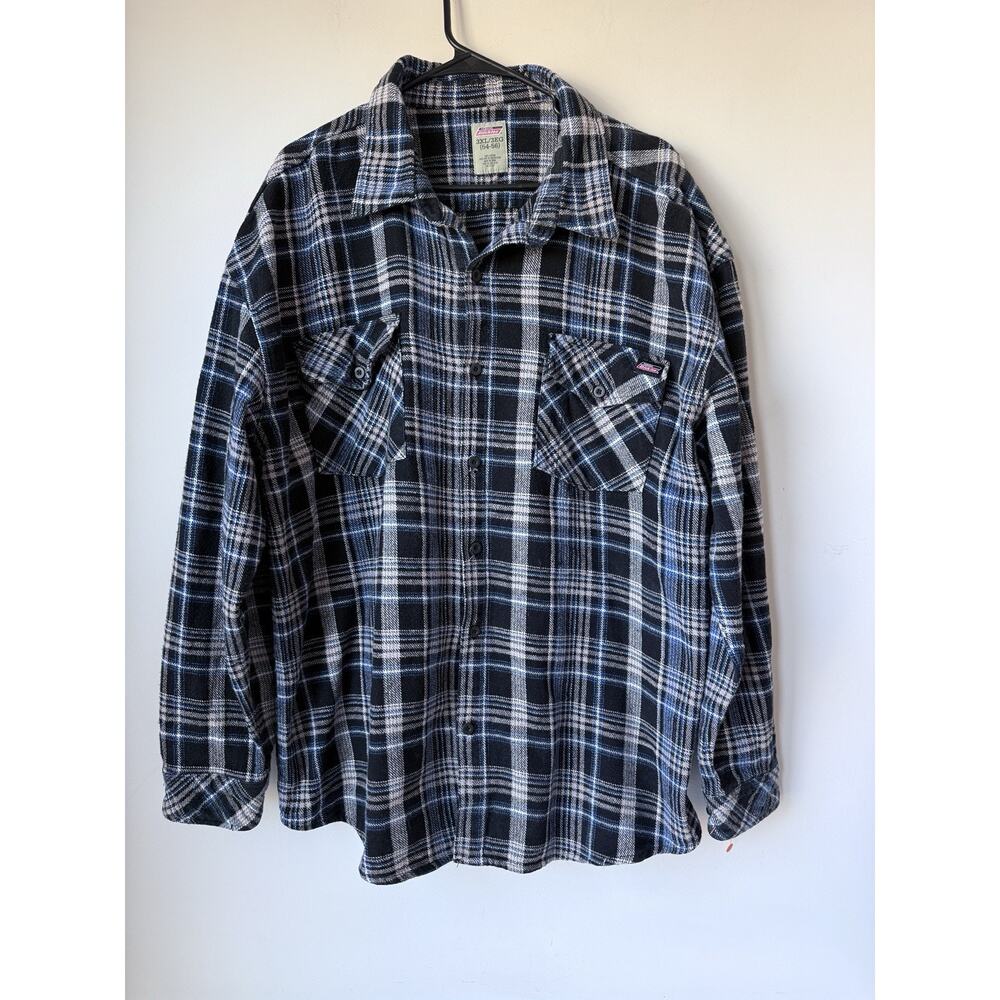 Dickies Canvas Work Shirt Mens 3XL Side Pockets Shacket Blue Plaid